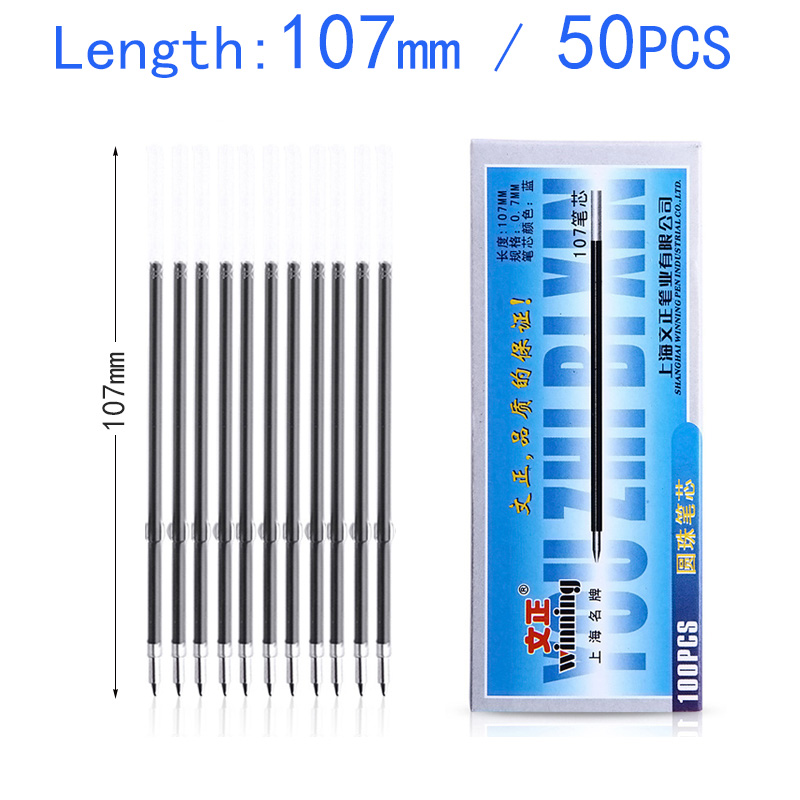 50 Stks/set 0.7 Mm Balpen Vulling Zwart Rood Blauw Inkt Kantoorbenodigdheden Universele 107 Mm Lengte Druk Vervangbare Schrijven vullingen: 50pcs Blue 107mm