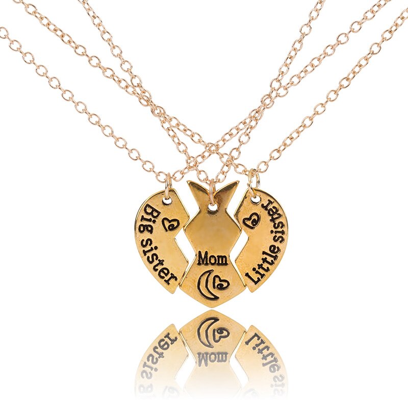 3 unids/set, COLLAR COLGANTE de Metal plateado para madre e hija, hermana, madre, corazón, contacto con nosotros, joyería fina, ,: 2