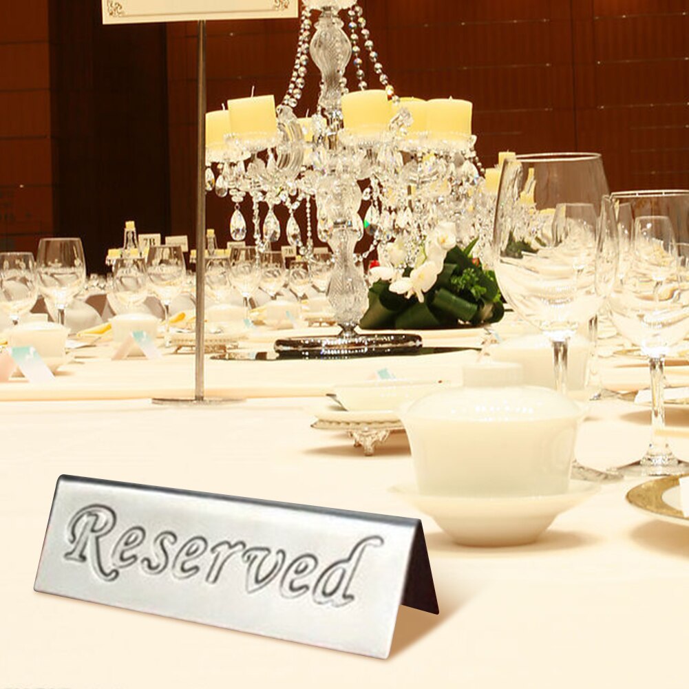 Stainless Steel Portable Table Sign Desktop Restaurant Durable Practical Double Side Bar Reserved Pattern Indicator Triangle