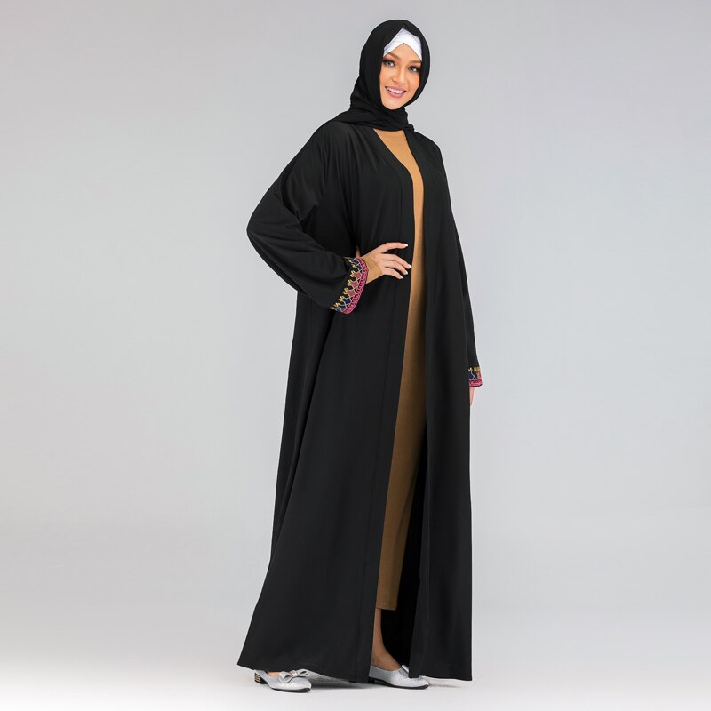 Sort cardigan dubai abaya kimono islam hijab muslimsk kjole abayas til kvinder kaftan kaftan marocain tyrkisk islamisk beklædning kjortel