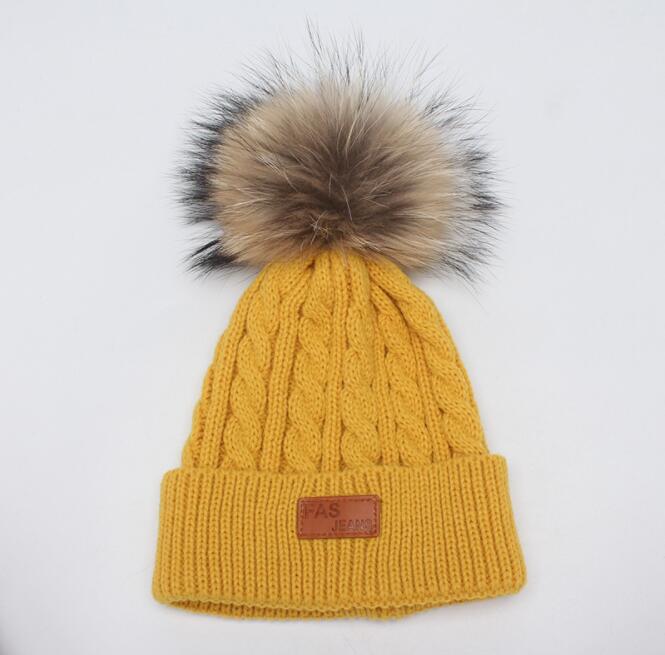 ¡Novedad! Gorro de invierno de Pom para niños, gorro tejido para niñas, gorro grueso para bebé, gorro cálido de invierno para niña: Yellow Hat