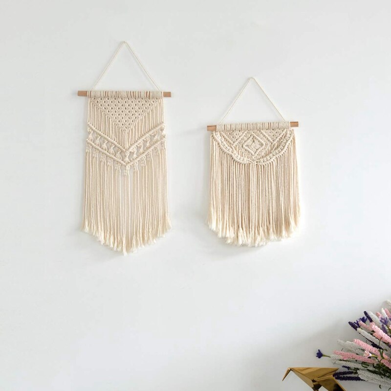 2 Pcs Macrame Wall Hanging Small Woven Tapestry Wall Art Decor,Boho Chic Home Decor Apartment Dorm Room Party Decoration