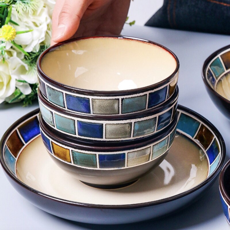 Cartoon Dinner Plate Set Ceramic Kitchen Plate Breakfast Tableware Set Food Dishes Rice Salad Noodles Bowl Soup Kitchen