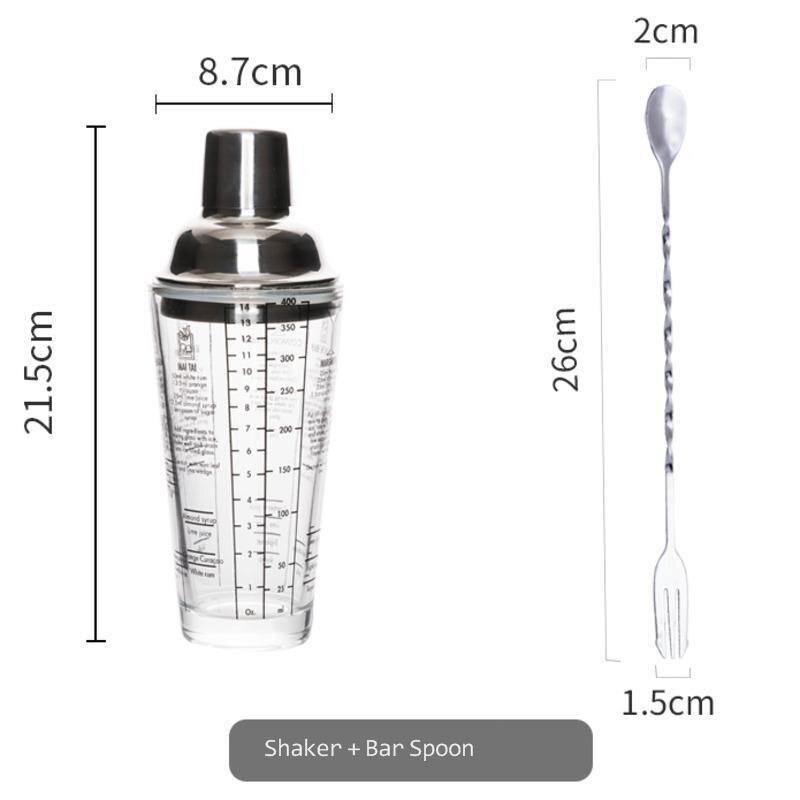 Mélangeur de bouteilles en verre inoxydable, 400ML, pour Cocktail, Bar, vin, échelle transparente, outils de Bar, cuillère: Shaker Cup and Spoon