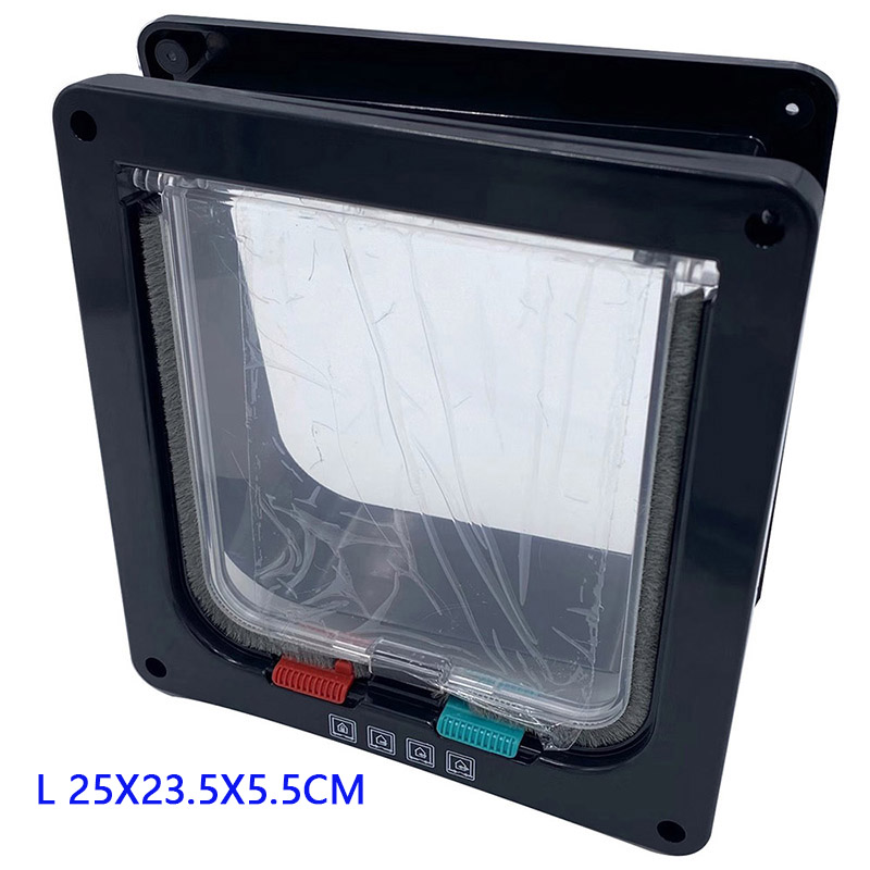 Cat Flap Door with 4 Way Security Lock Dog Flap Door for Dog Cats Kitten ABS Plastic Small Pet Gate Door Kit Cat Dogs Flap Doors: Black L25x23.5x5.5cm