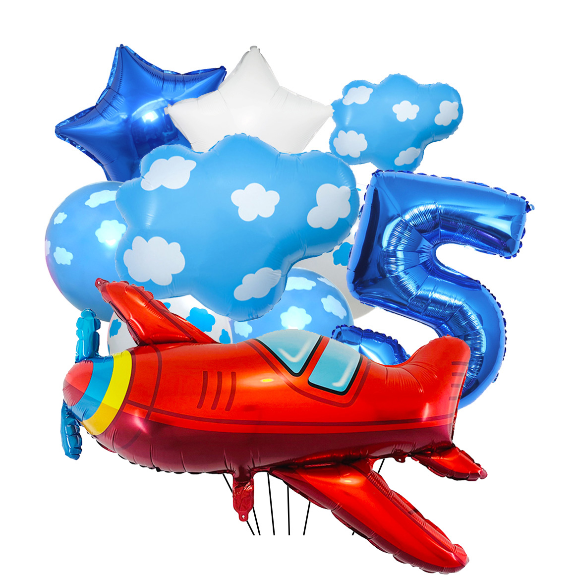 Juego de globos de avión para decoración de de cumpleaños, globo con números azules de 32 pulgadas, globo de nube, suministros para de avión: Gris claro