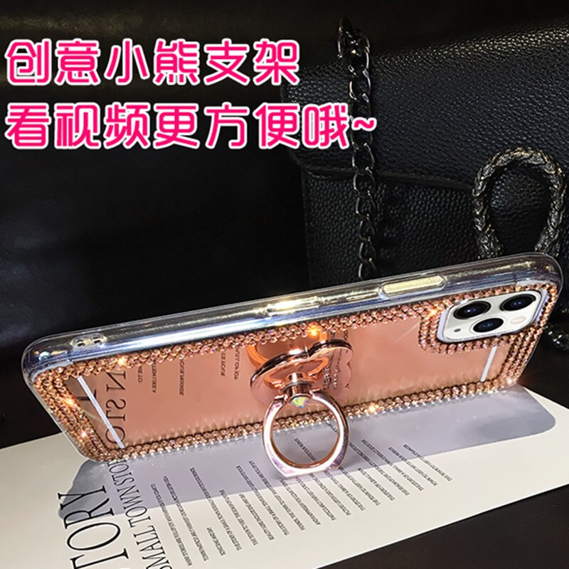 Finger Holder Rhinestone Case For Huawei P50 P50Pro Honor 50 Honor 50 Pro 50 SE Mirror Cases Girly Coque