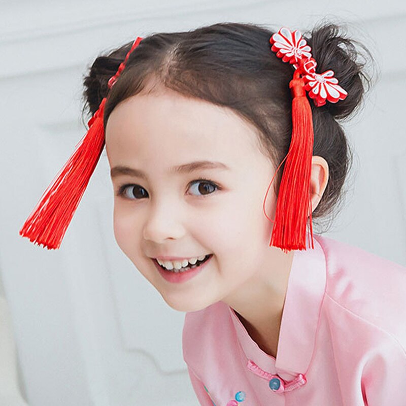 Kids Haarspelden Meisjes 5 Bloemblaadjes Bloem Kwasten Haar Clips Chinese Nationale Stijl Haarspelden Cheongsam Haaraccessoires