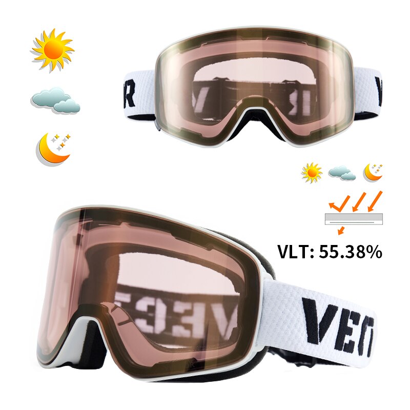VECTOR Ski-Gafas de esquí de doble capa UV400, con protección UV antiniebla, gafas de esquí grande, gafas de Snowboard para hombre y mujer: Vintage metal