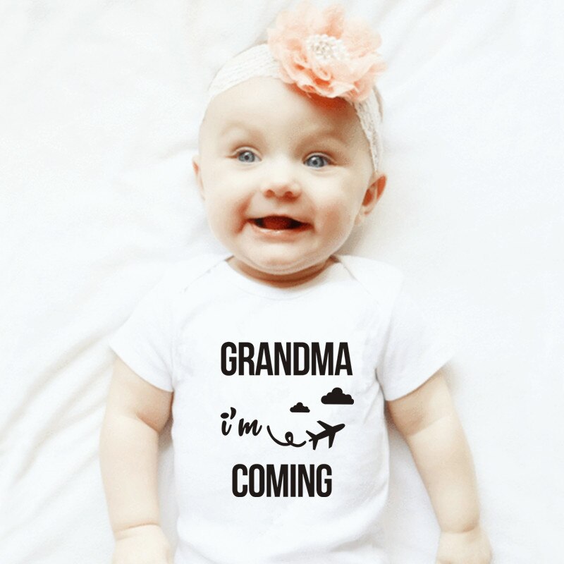 Grandma I Am Coming Newborn Baby Boy Girl Bodysuit Short Sleeve Letter Romper Outfits Baby Clothes White Cotton Jumpsuit Outfits