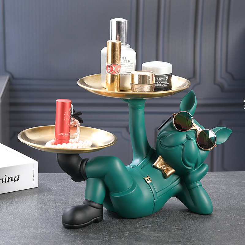 Statue de majordome en résine avec plateau de rangement pour chien, ornement de Table pour salon, Sculpture décorative, artisanal