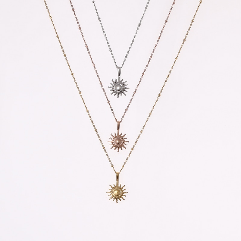 Newest 316L Stainless steel SUN Pendant Necklace Popsocket Vintage Bead Ball Sun Flower Necklace for Woman Beach Girl Best