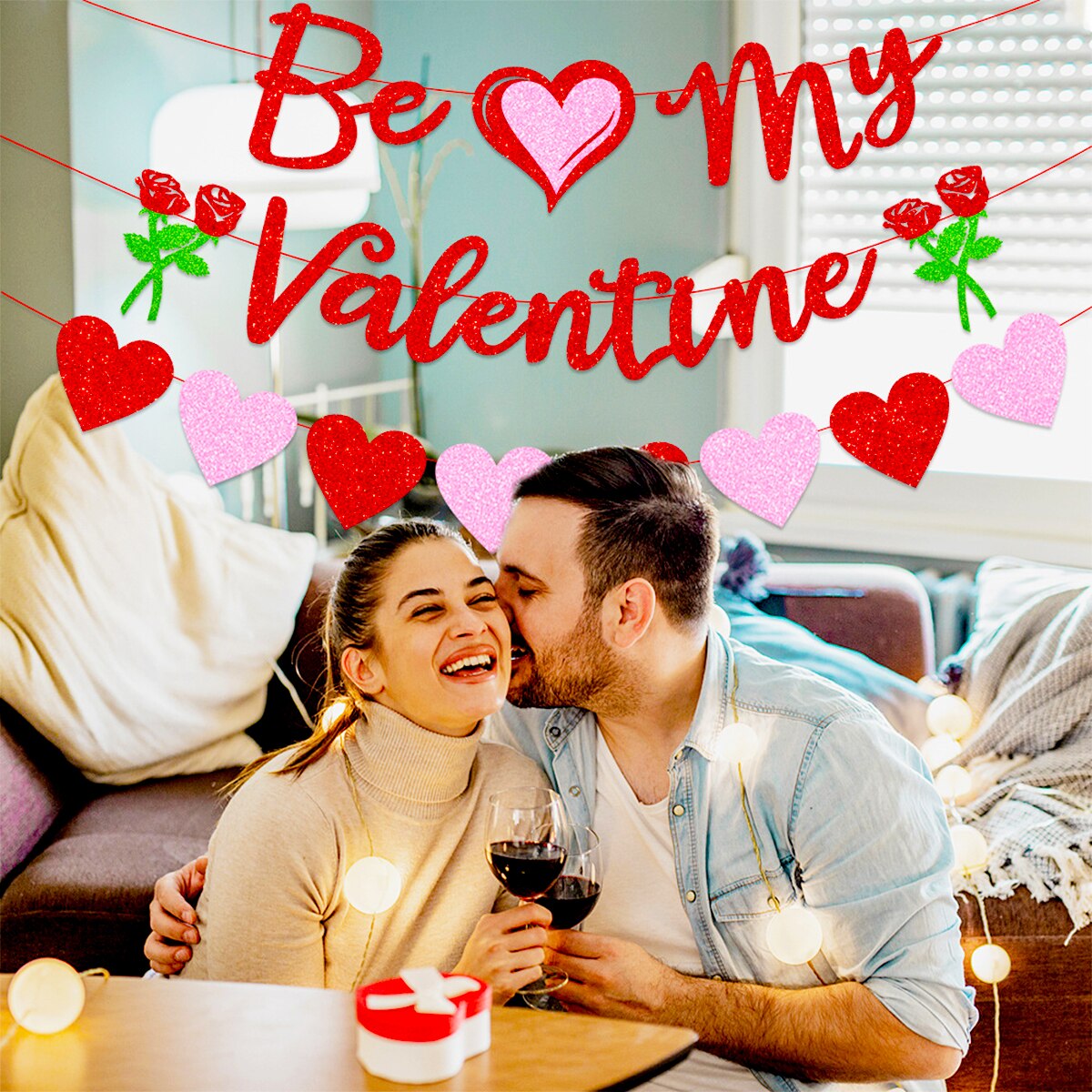 Valentijnsdag Decoraties Flash Banners Worden Mijn Valentine Glitter Hart Krans Foto Props Valentines Party Diy Decor Levert