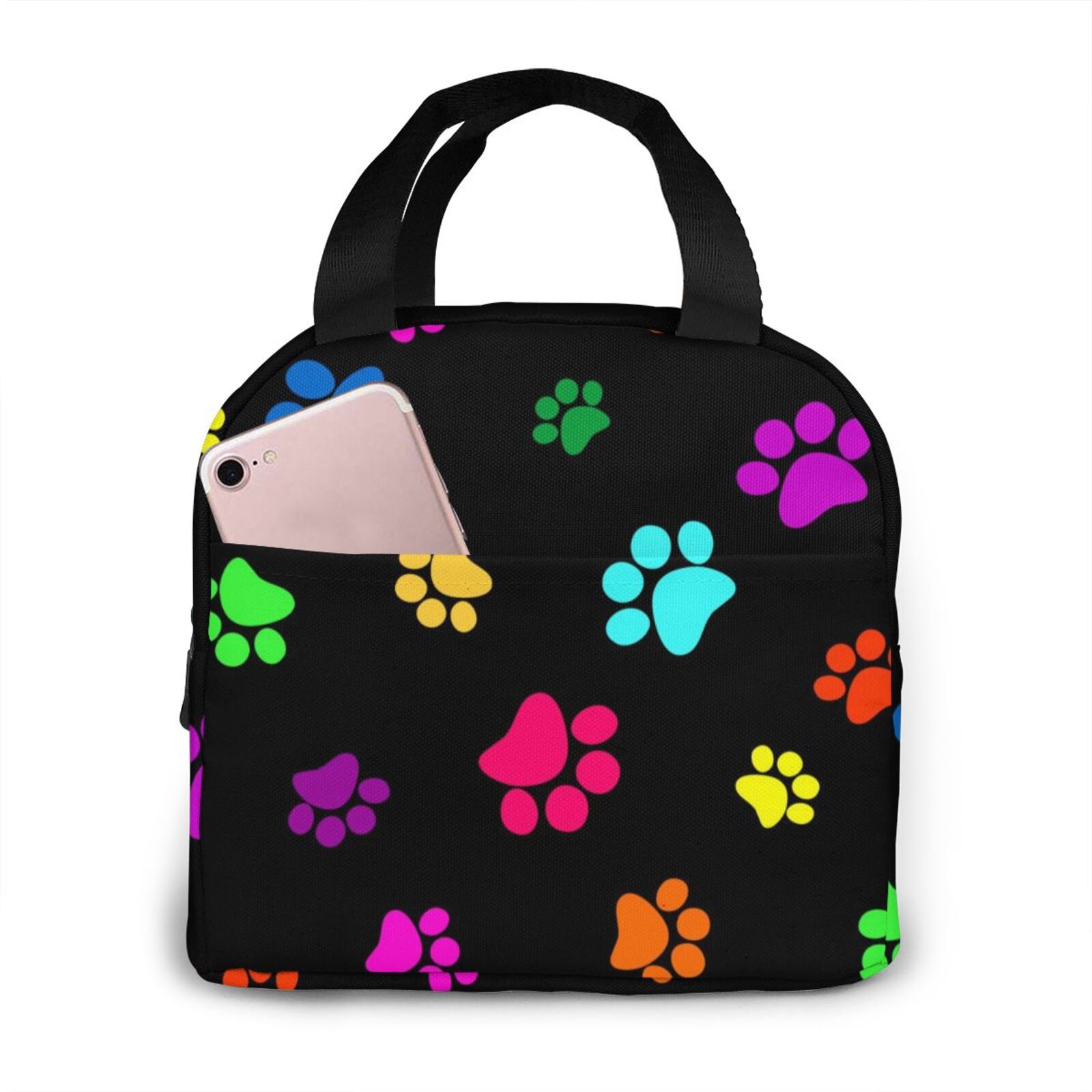 Bunte Hunde Pfoten Kühler Mittagessen Kasten Tragbare Isolierte Mittagessen Tasche Thermische Lebensmittel Picknick Mittagessen Taschen: Schwarz4