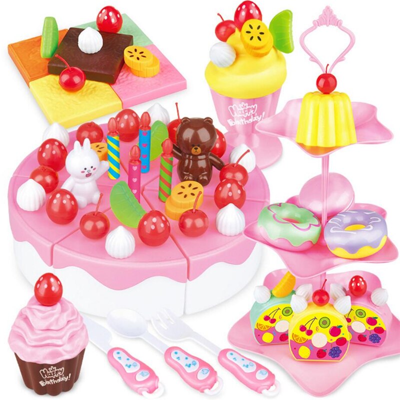 103Pcs ABS Plastic Cake Toys Children's Classic Kitchen Toys 6 Different Types Pink blue Boys And Girls Birthday Christmas