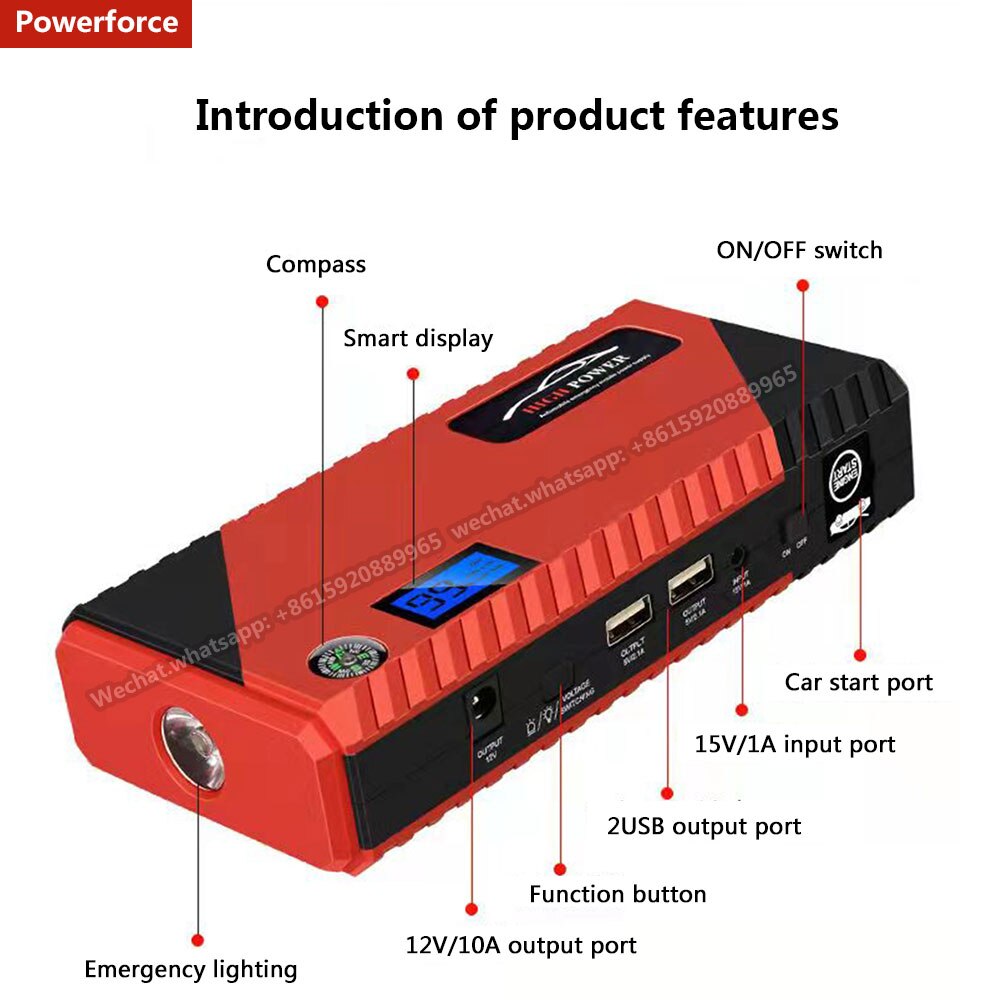 1200a-fach starthilfe-powerbank für autos , 12v- fach starthilfe-booster-akku für autos , 16800 mah