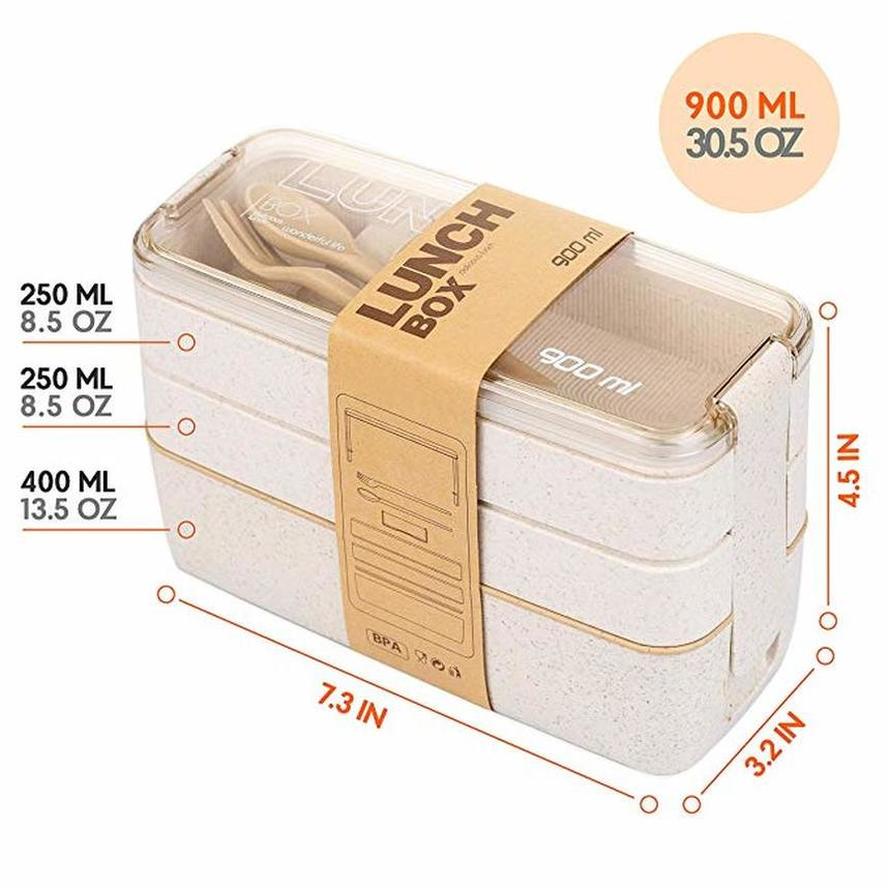 3 Layers 900Ml Health Materials Microwave Oven Lunch Box Wheat Lunchbox School Office Tableware Food Storage Container Bento Box
