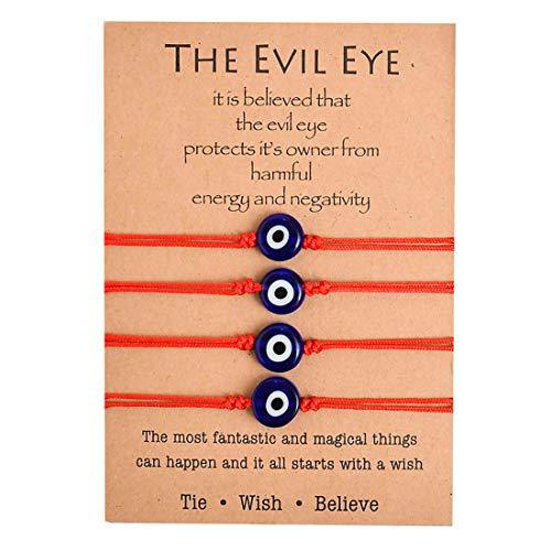 Pulseras de cuerda de 7 nudos hechas a mano, pulseras de cuerda roja con abalorios de mal de ojo, pulsera de Amistad tejida ajustable apilable