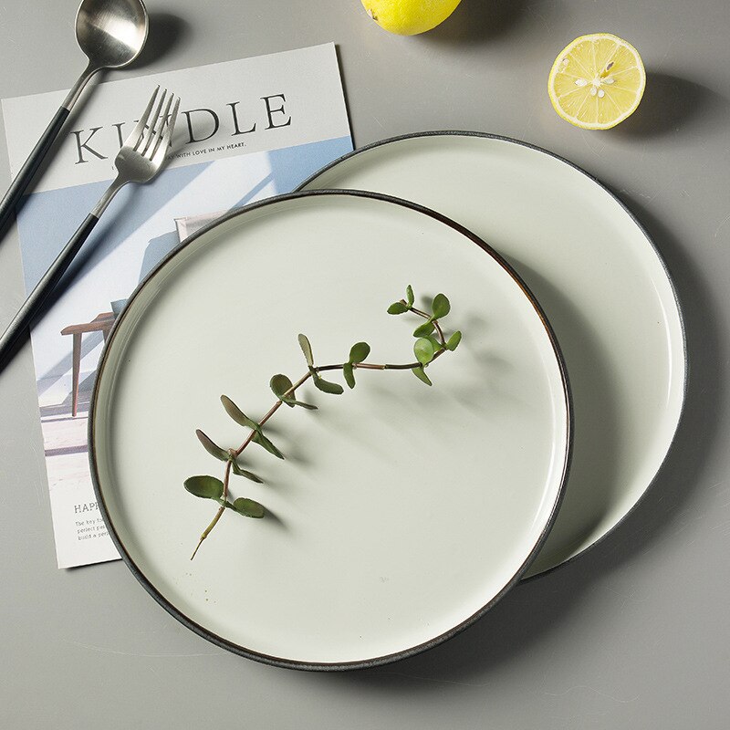 1 Pc Europese Stijl Keramische Retro Plaat Tablewar Platte Schijf Western Restaurant Schotel Ronde Plaat Schotel