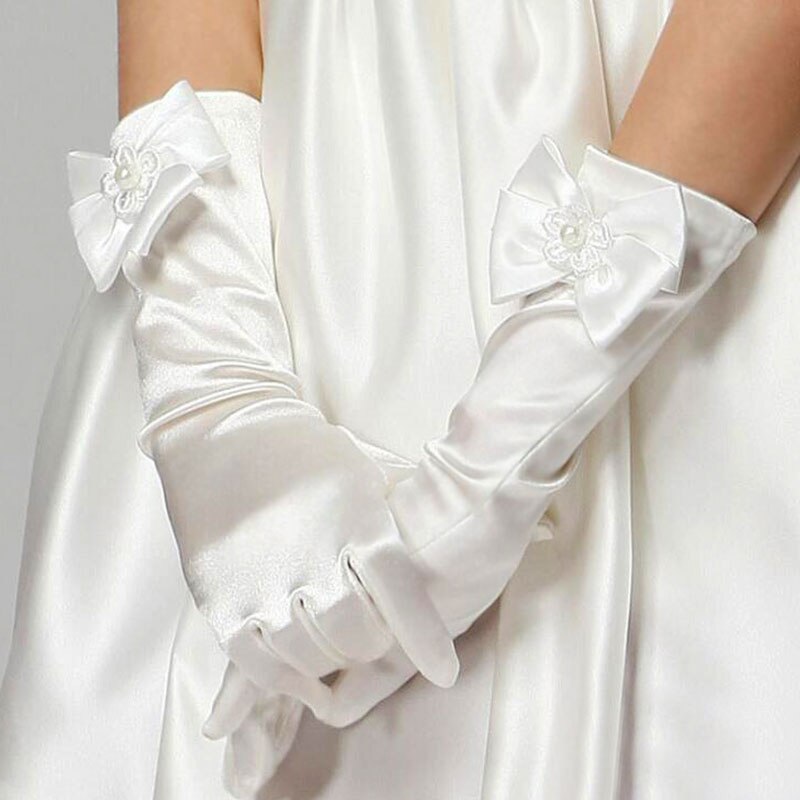 Bogen Mädchen Handschuhe Sonnencreme Lange Handschuhe freundlicher Schild Professionelle Handschuhe tanzen Party Prinzessin Kleid Zubehör Handschuhe: weiß