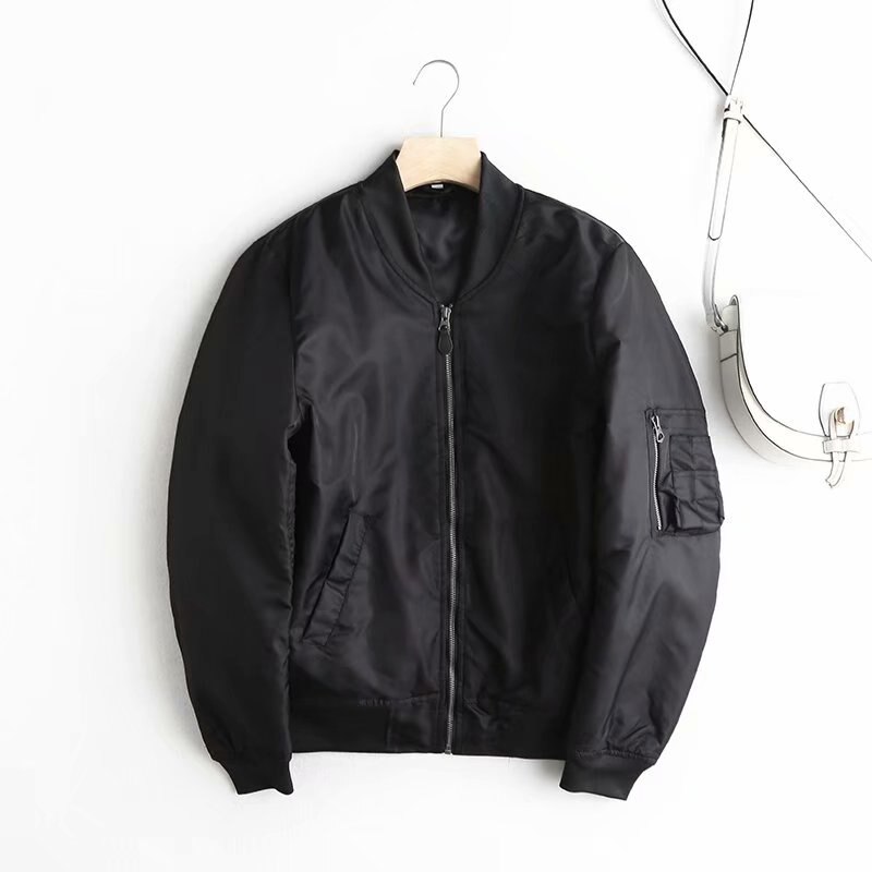 Hwlzltzht Winter Vrouwen Baseball Jassen Casual Basic Jas Rits Losse Bomberjack Vrouwelijke Uitloper Tops Chaqueta Mujer: Black / M