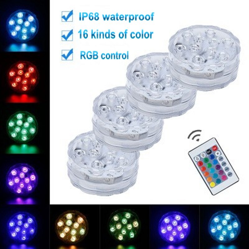10 Led Remote Controlled RGB Submersible Light Battery Operated Underwater Night Lamp Outdoor Vase Bowl Garden Party Decoration