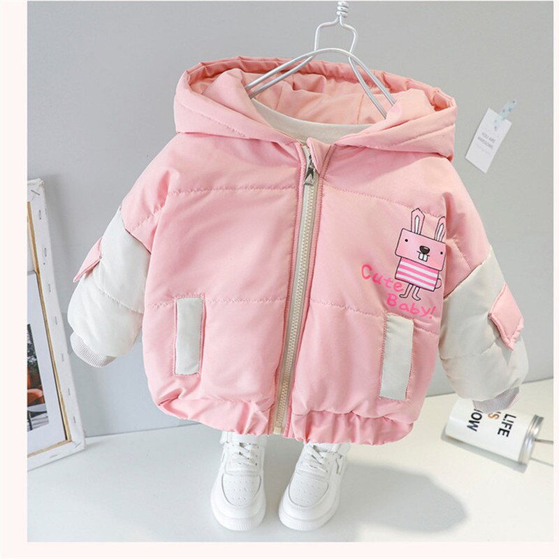 Chaqueta de invierno de dibujos animados de conejo para niños, Abrigo con capucha para niños, niñas, rompevientos, ropa gruesa acolchada de algodón