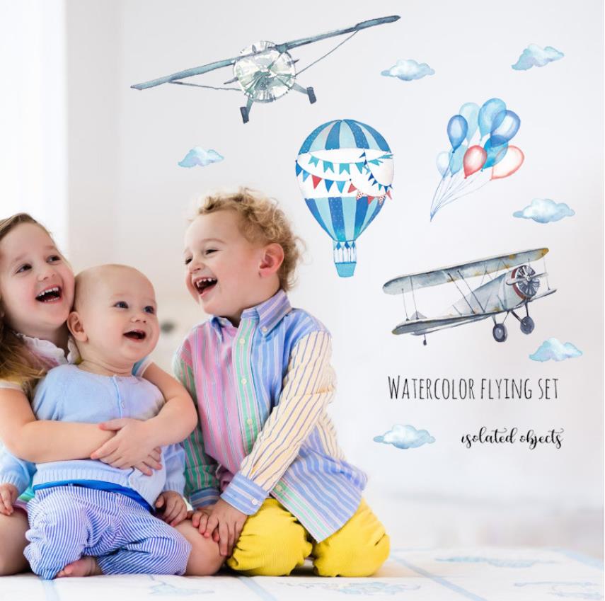 Akvarel fly luftballon vægklistermærke børn babyværelser hjemmepynt pvc vægmaleri klistermærker børnehave klistermærker tapet