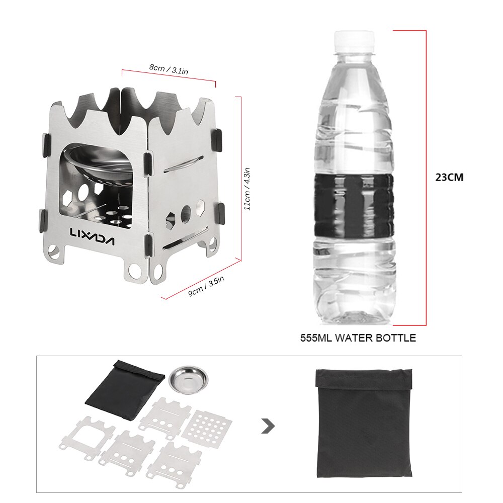 Lixada poêle à bois pliant poêle à alcool Portable pique-nique en plein air cuisinière barbecue brûleurs titane Camping poêle en acier inoxydable avec sac: Type 3-3