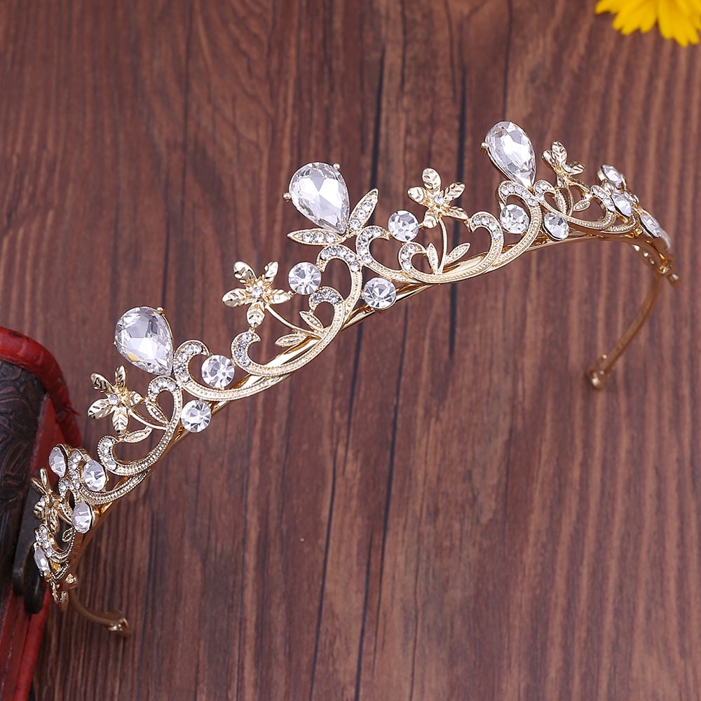 Guldfärgad kristall strass krona och tiara bröllop hårsmycken accessoarer för kvinnor brudtiaror huvudbonad flickor pannband