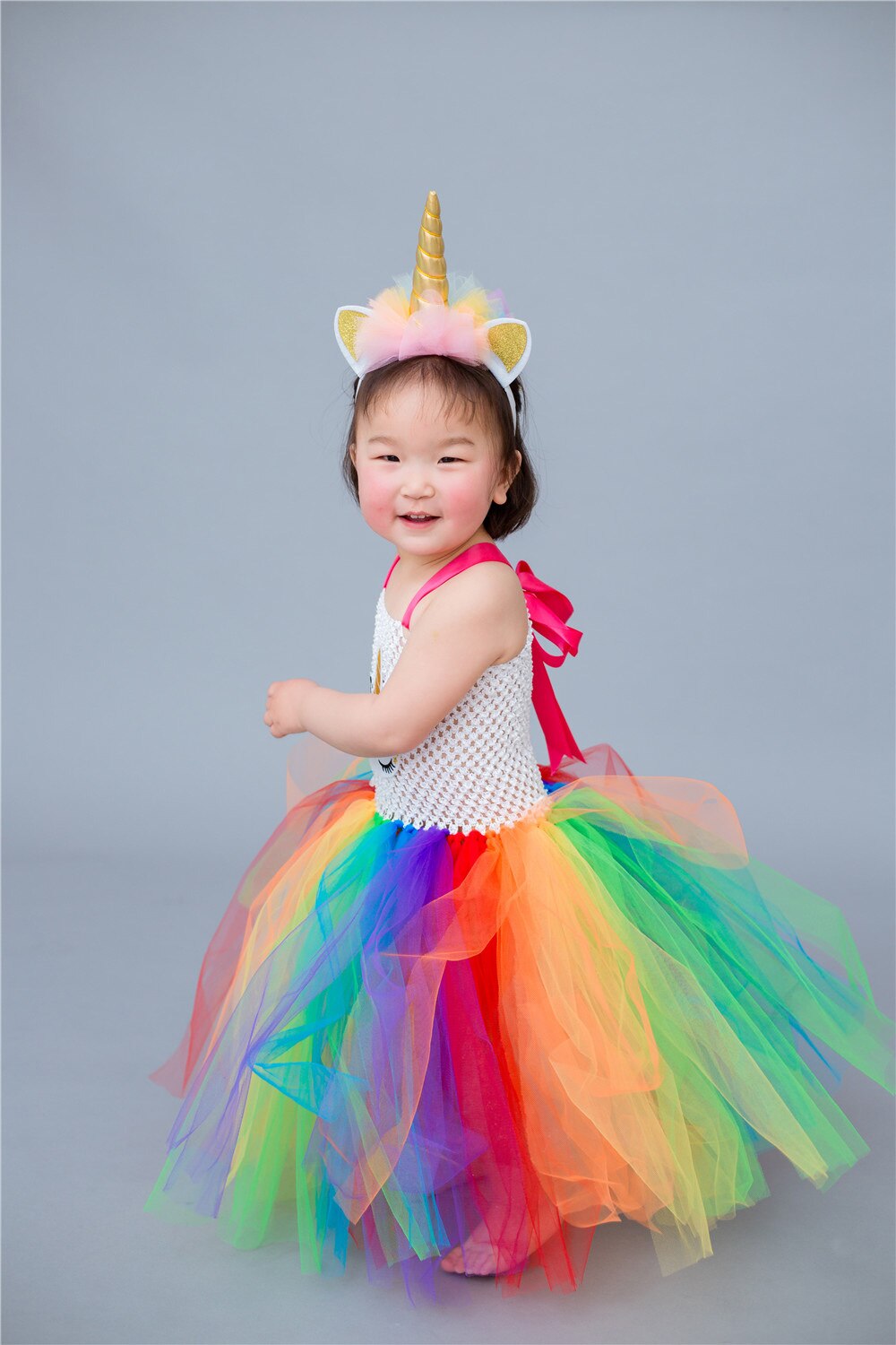 Halloween unicorn girls rainbow skirts princess dress children dance performance wedding flower girl dress costume