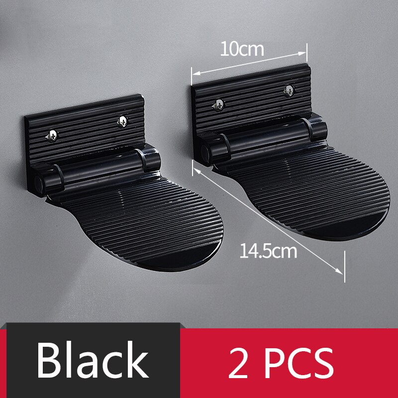Foldable Bathroom foot pedals Shower Footstool Space Aluminium Black/Silver Wall Mounted Shower Foot Rest Pedestal Hardware: Black 2 PCS