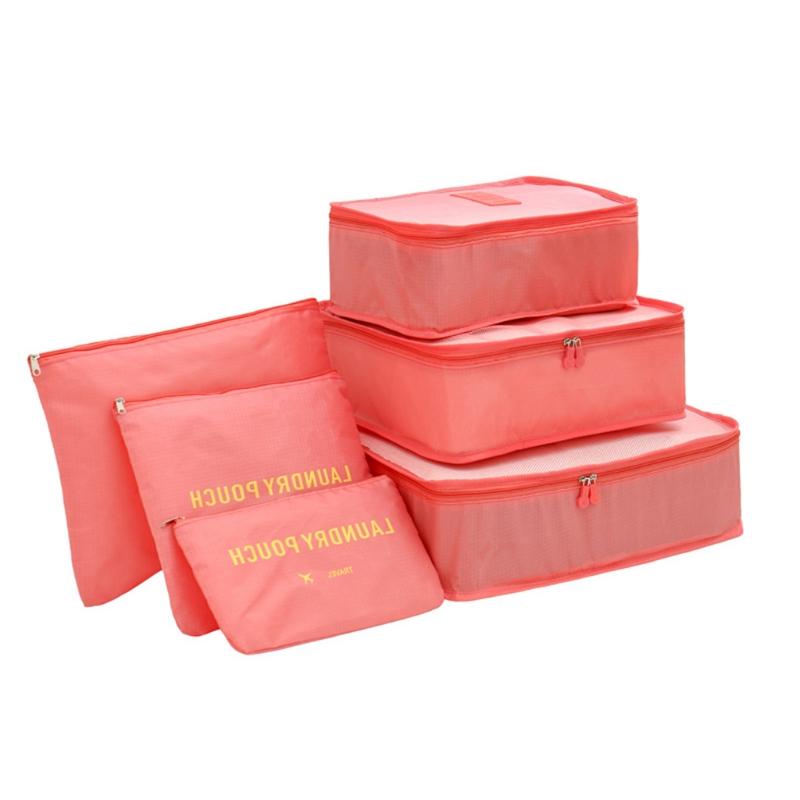 6 Pcs Set Large Capacity Travel Storage Bag with Reinforced Zipper Duvets Sheets Y5JC: Watermelon red