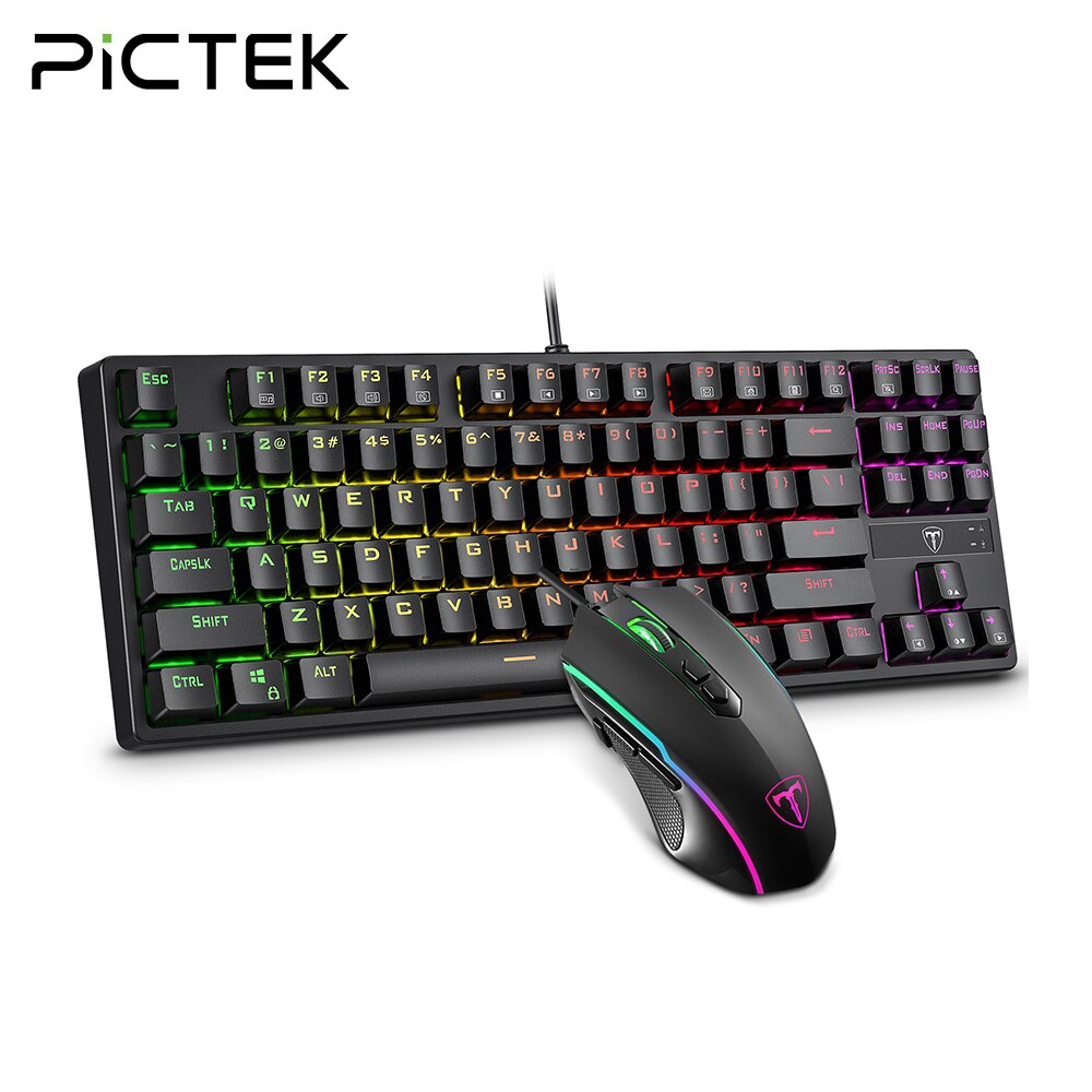 Pictek  pc330 mechanical gaming keyboard and mouse combo, wired rgb mouse with 8 programmable buttons , 7200 dpi adjustable for pc