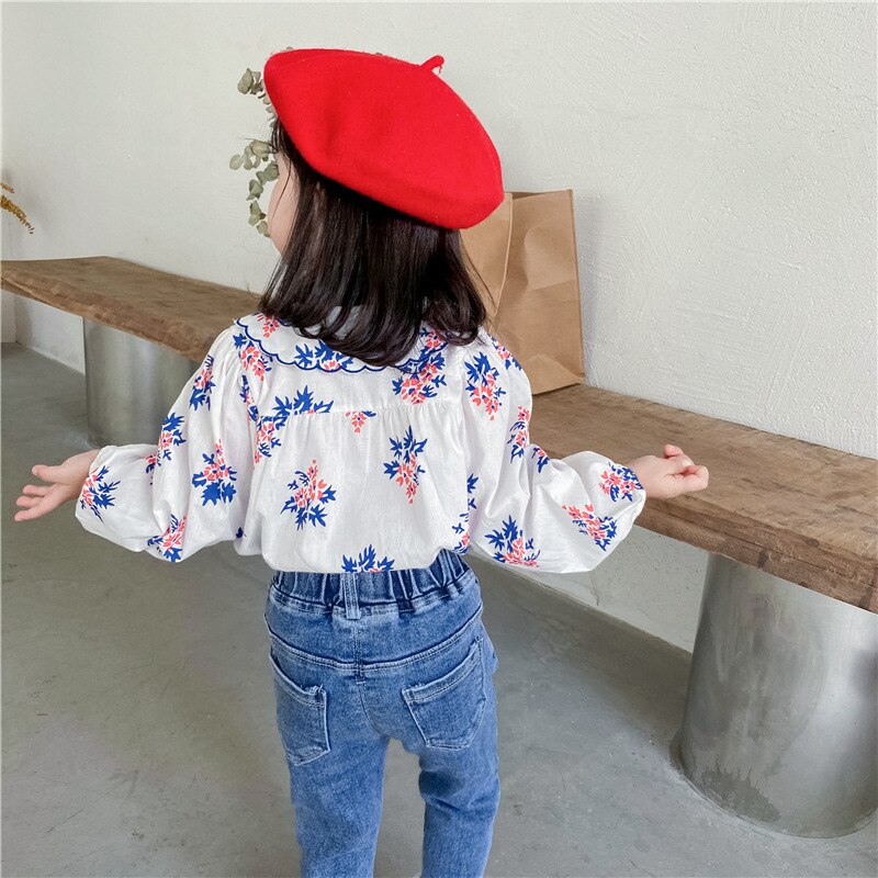 Spring baby girl clothes kids outfit print shirt jacket for toddler girls baby clothing birthday embroidered thin blouse shirts