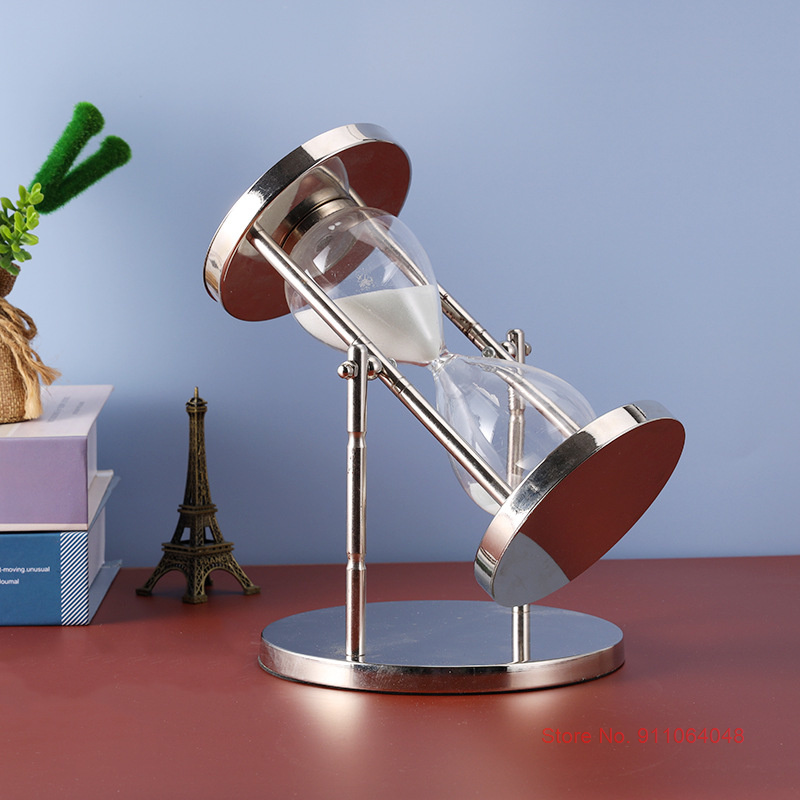 Rotating Silver Hour Glass Nordic Desk Decor Hourglass Kids Room Timer White Sand Clock Birthday Clock Classroom Table Clock