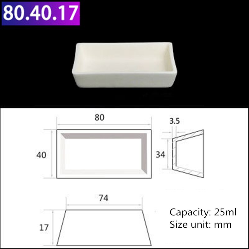 99%Al2O3 High Purity Square Alumina Ceramic Boat Corundum Crucible/ Sintered Crucible High temperature resistance 1600℃: 25ml B