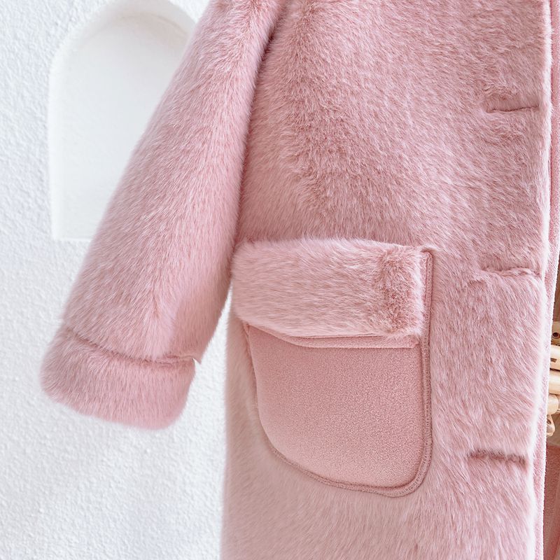 Meisjes Lange Imitatie Bontjas Kinderen Winter Dikke Jas + Bag4-11Y