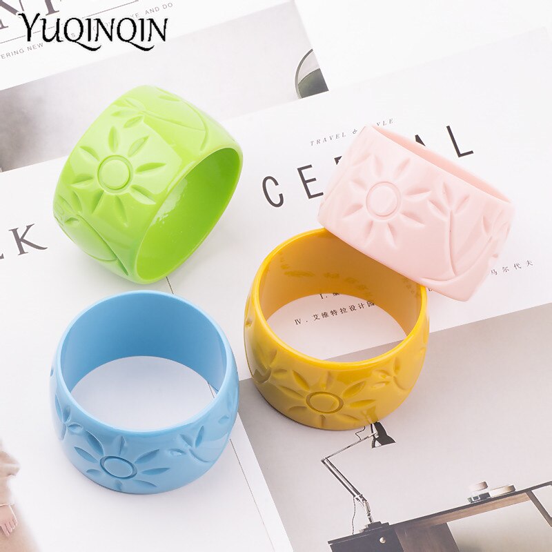 Brazalete de resina de con grabado de flores del sol para mujer, brazaletes de , Pulseras anchas acrílica para mujer, abalorio Simple, joyería para