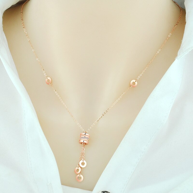 Bocai Real Sterling Zilver S925 Ketting Voor Vrouwen Thai Zilveren Eenvoudige Ronde Kolom Kleur Hals Ketting Valentijnsdag: Rose Gold plating
