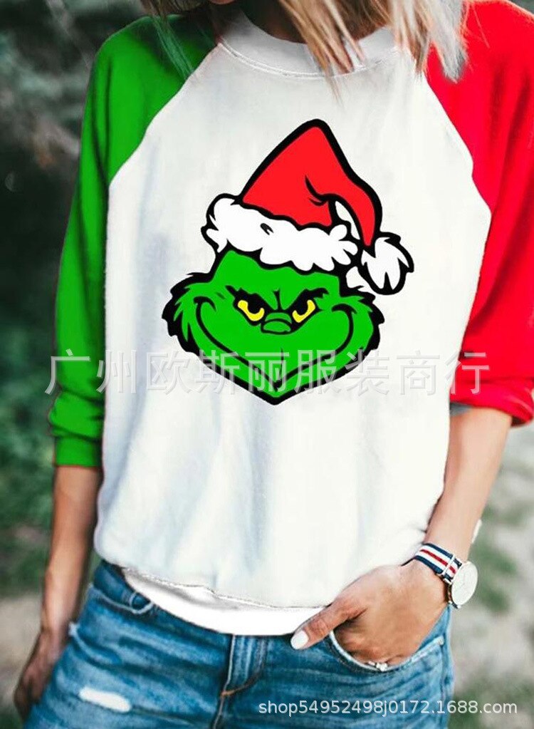Herfst Vrouwen Grappige Grinch Print Hoodies Sweatshirt Casual Brief Lange Mouw O Hals Kerst Oversized Trui Tops Tees Hoody: White / S