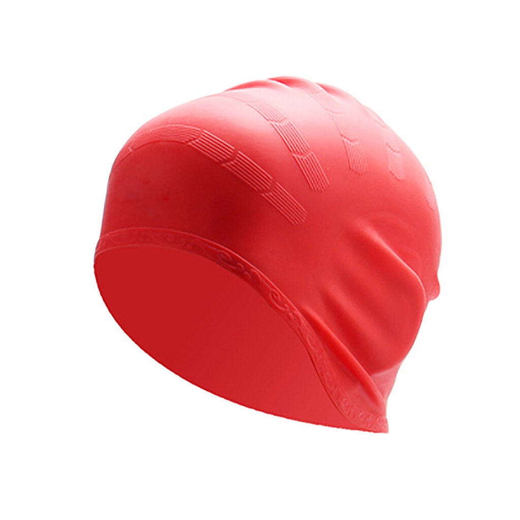 30# Swimming Cap Cover Ears Long Hair Clean Swim Pool For Adult Women Silicone Cap Bathing Drape Stretch Sports Seaside Fold: Red