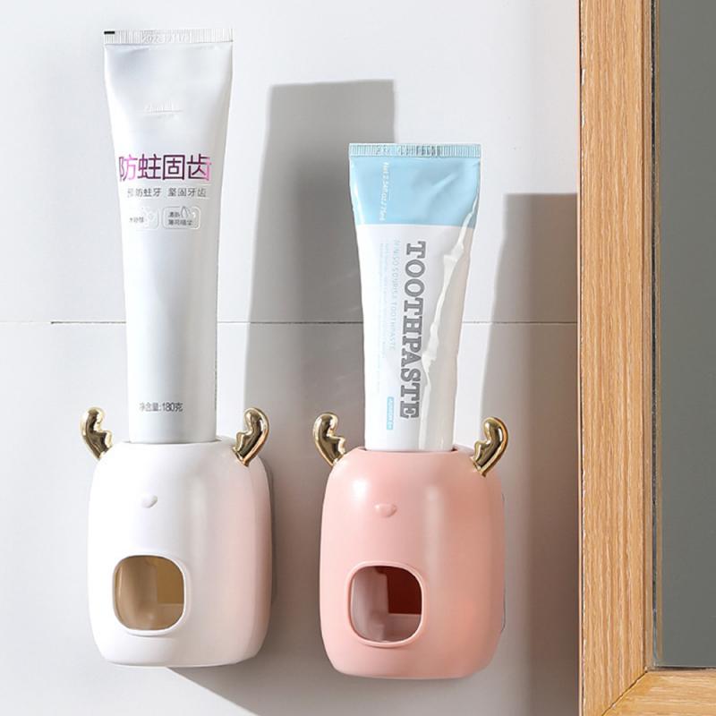 Toothpaste Squeezers Christmas Look Wall Mount Stand Automatic Toothpaste Dispenser Tooth Dust-proof Toothbrush Holder