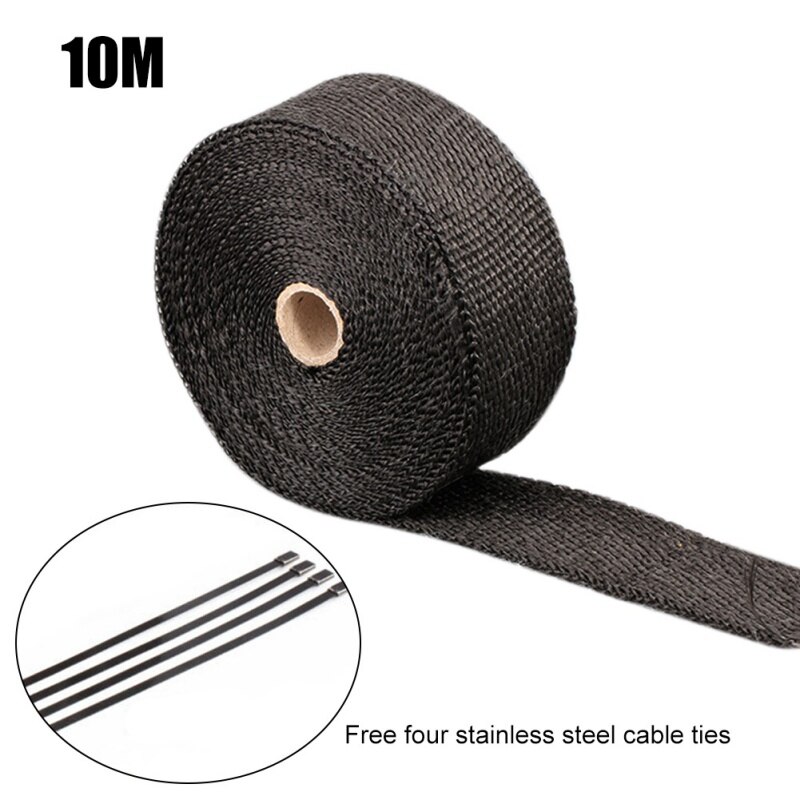 5M/10M Motorcycle Exhaust Thermal Tape Header Heat Wrap Manifold Insulation Roll Resistant with Stainless Ties Car Accessories: B2