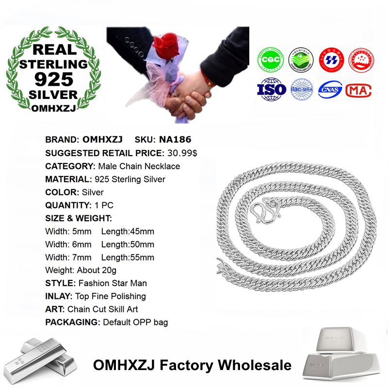 OMHXZJ Europese Mode Man Party Huwelijkscadeau Breed 925 Sterling Zilveren Ketting Ketting NA186