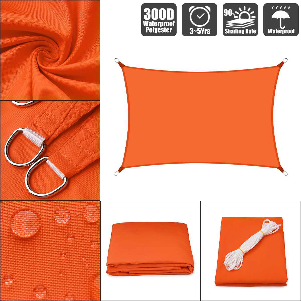 2.5x3 14 color Sun Shade Sail Outdoor Patio Lawn Pool Rectangle Cover Block Canopy Swimming Pool Cover Sunscreen Tent Waterproof