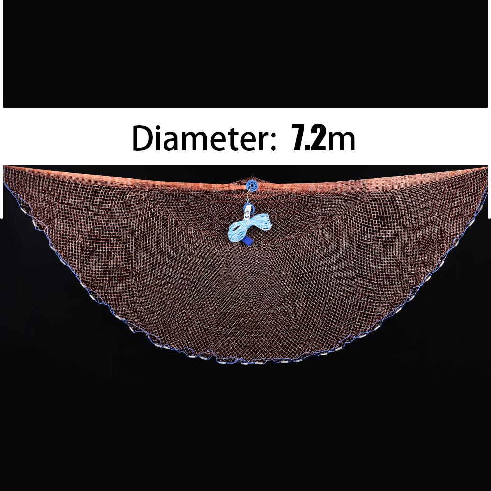 Casting Net Catch Fishing Net USA Cast Nets Throw Fly Fishing Network Diameter 2.4m-7.2m Small Mesh or Without Sinker: Diameter 7.2m