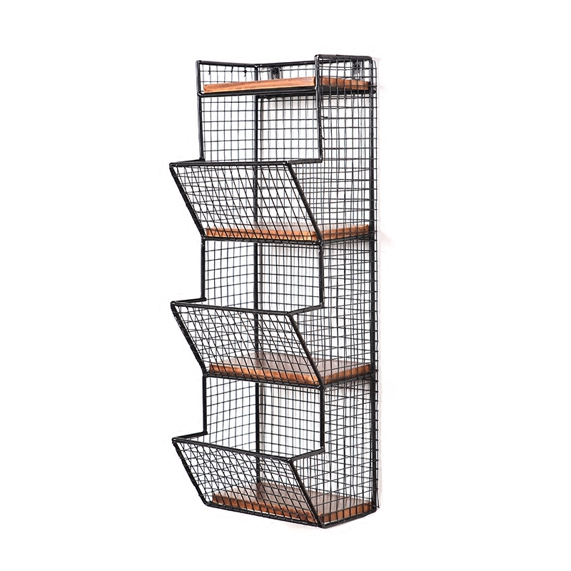 Punch-Free Wrought Iron Wall Shelf, Retro Solid Wood Partition Rack