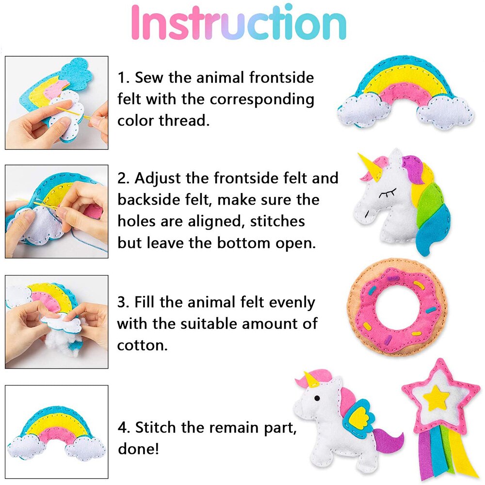5pcs Unicorn DIY Art Craft Felt Kits Donut Rainbow Cloud Shooting Star Classroom Handmade Party Supplies for Boys and Girls