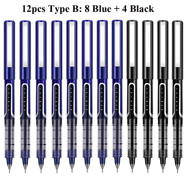 Deli RollerBall Pens,12 Pack Blue Black Fine Point Roller Ball Pen, 0.5mm Liquid Gel Ink Pen for Writing Journaling Taking Notes